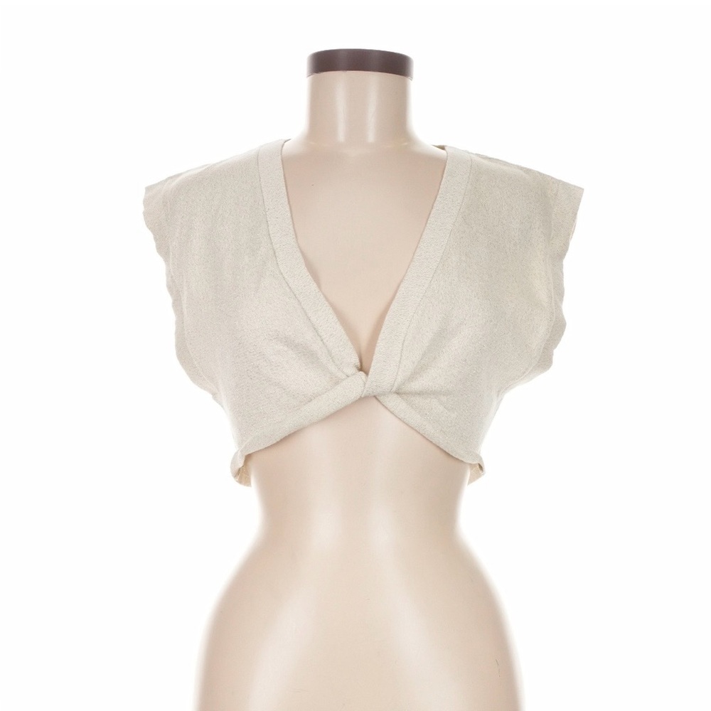 Anthropologie Cream Cropped V Neck Top NWT